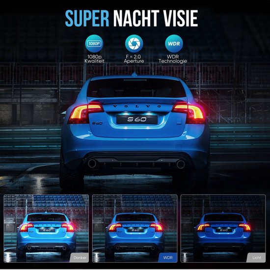 AZDome M330 dashcam, met close-ups van oplaadpoort, verstelbare beugel, scherm en kijkhoek.