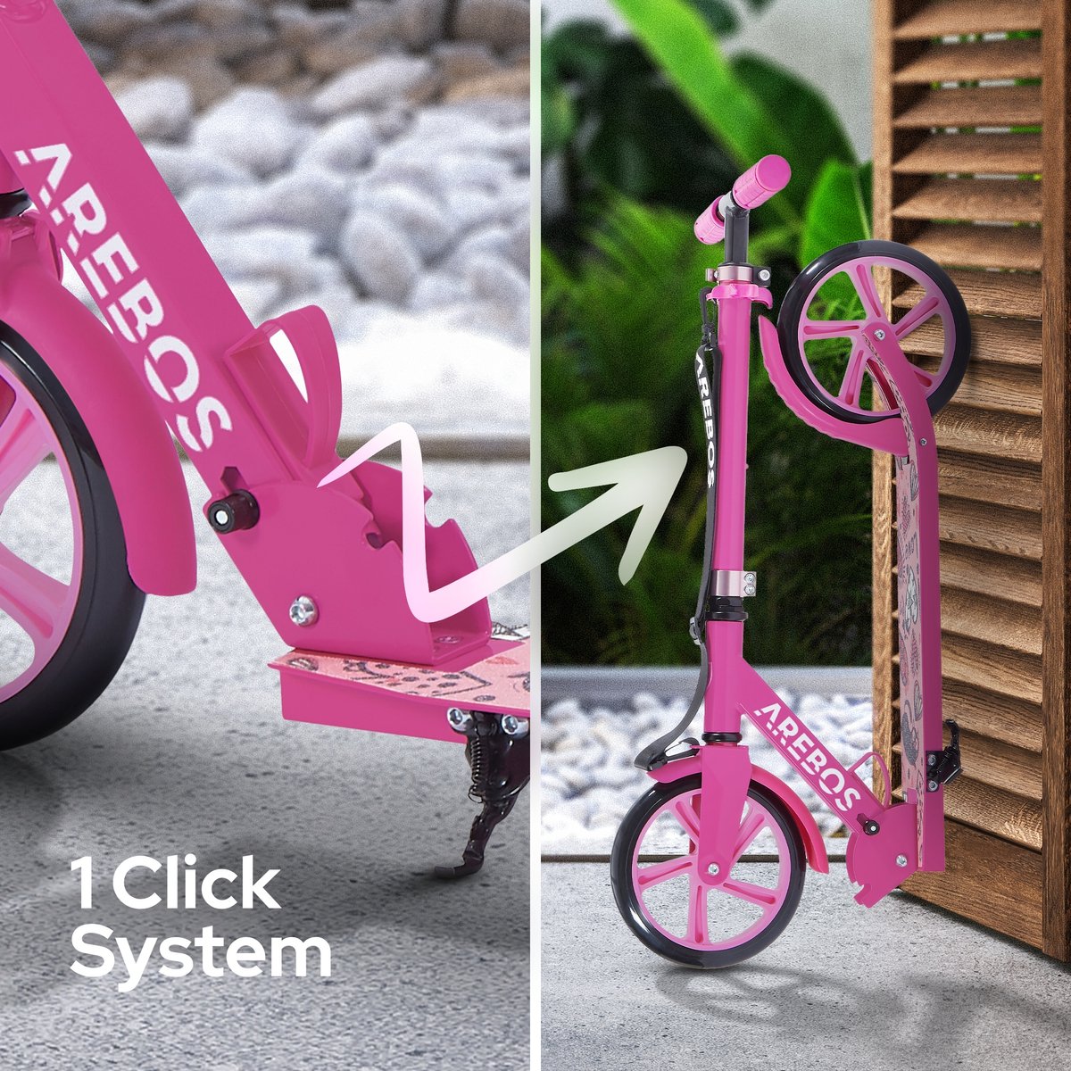 AREBOS kick scooter stadsstep kinderstep volwassen scooter roze — afbeelding 6