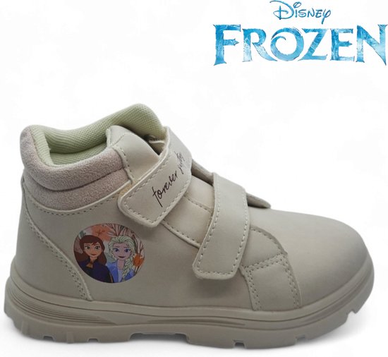 Disney - "Frozen" boots met dubbele velcro/klittenbandsluiting - maat 28 - hoogsluitende schoenen voor kinderen Elsa & Anna - halfhoog "Forever Sisters" wandelschoenen - beige bottines voor meisjes - hoge sneakers imitatieleer - laarsjes