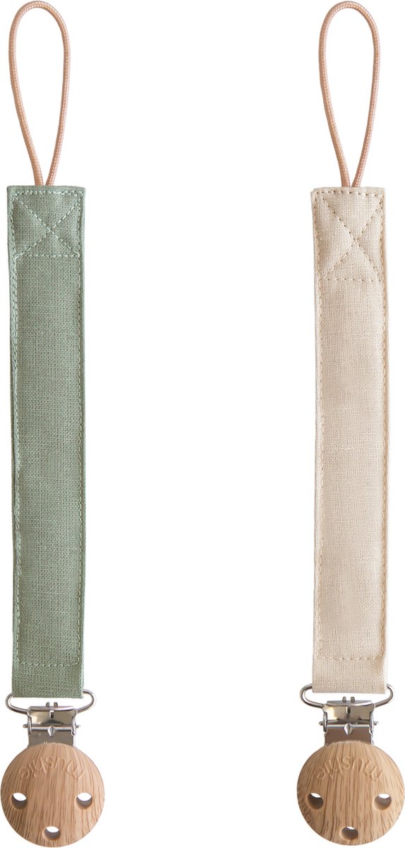 Goedkoopste Mushie Speenkoord Linnen Olive/Shifting Sand 2-Pack
