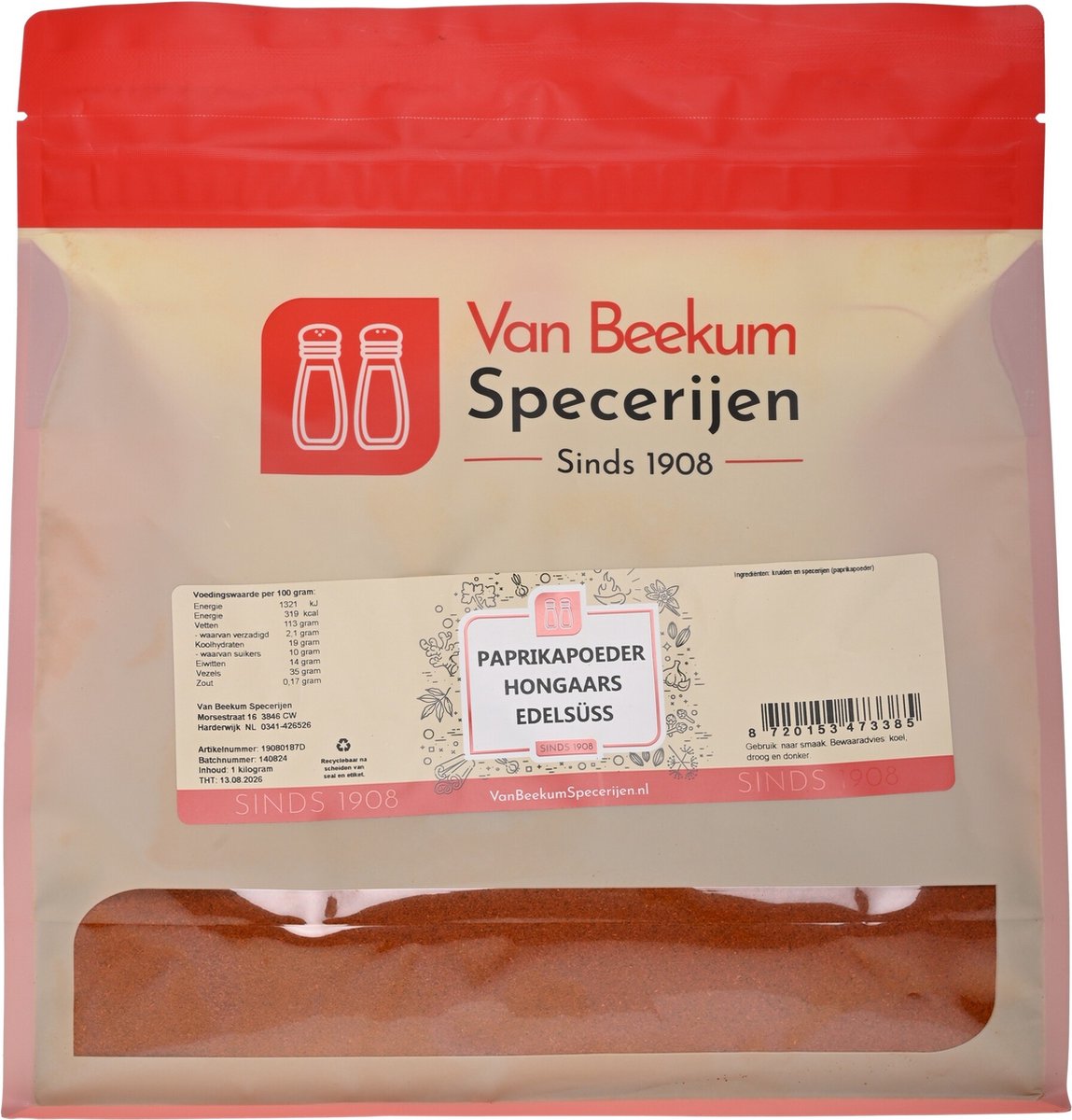 Goedkoopste Van Beekum Specerijen - Paprikapoeder Zoet - 1 KG (hersluitbare stazak