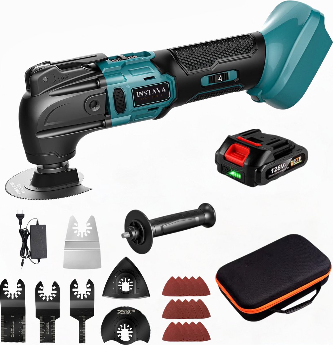 Instava Multitool Accu 18V – Oscillerende Multitool – Met 1 Accu – Multitool Set – Makita LXT Compatibel – Incl. 7 Opzetstukken & 15 Schuurvellen
