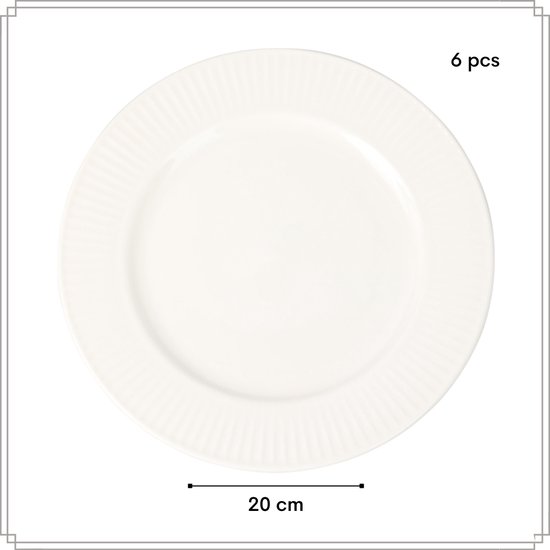 OTIX Ontbijtborden - Bordenset - 6 Persoons - 20cm - Dessertbord - Ontbijtborden - Wit - Porselein - LUNA