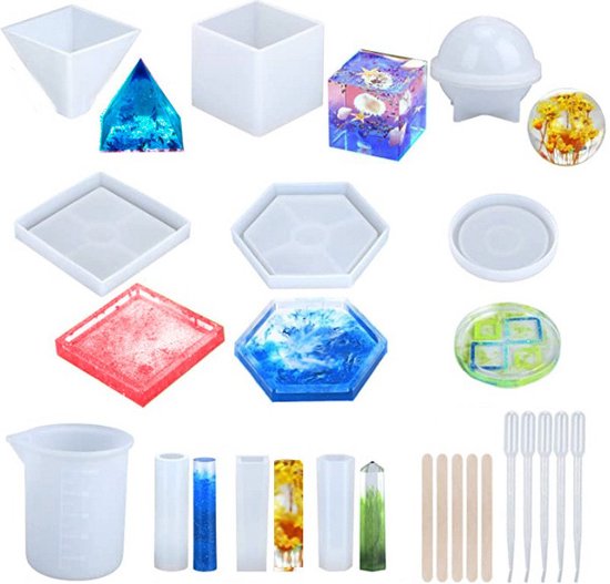 Lot de 20 Moules en résine époxy - Moules en Siliconen - Kit de Moules en résine de Siliconen - Pour la création artistique et le DIY