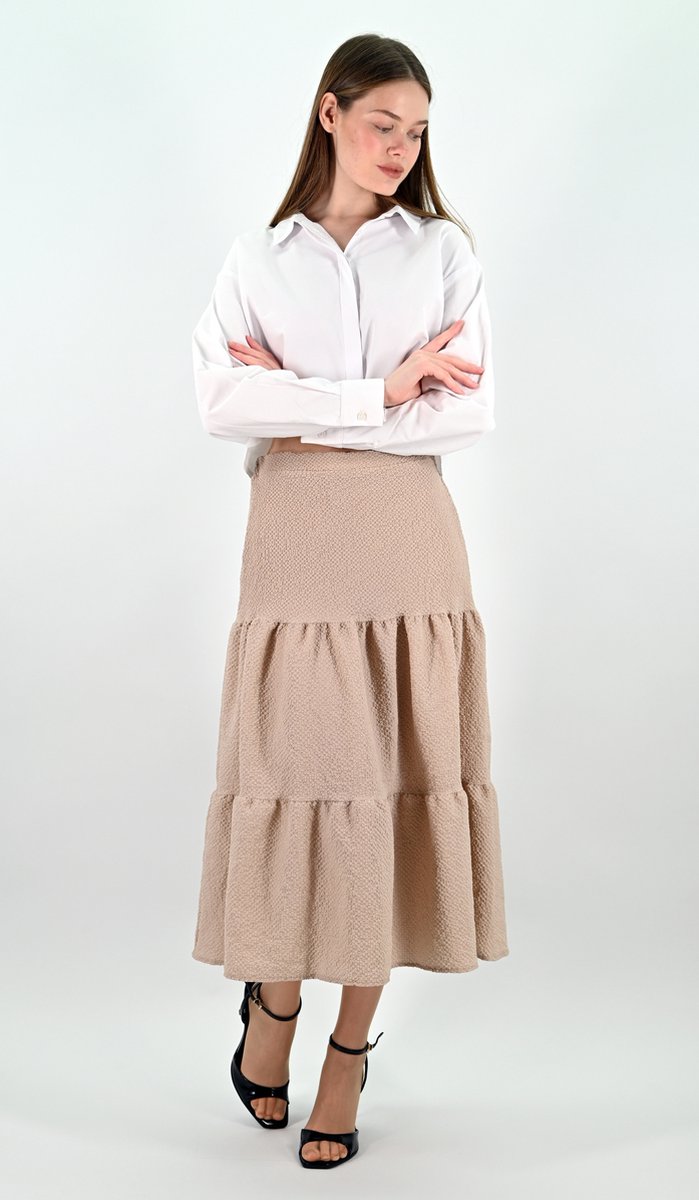 YesMooi - Beige Midi Rok - 3-Lagen Design- L (40)