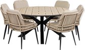 7-delige ronde tuinset | 6 Isabel tuinstoelen (Sand) | ø150cm Cyprus tuintafel (Wood)