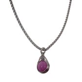 60cm x 3mm Jasseron-Ketting + Paarse Chalcedoon-Jade Steen Hanger Dames - RVS - Handgemaakt Natuursteen Hanger met Ketting