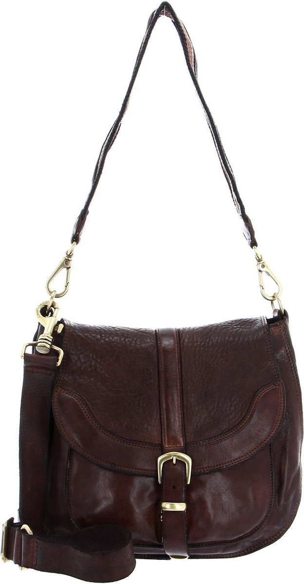CAMPOMAGGI Leren Schoudertas Shoulder Bag With Buckle Moro Bruine