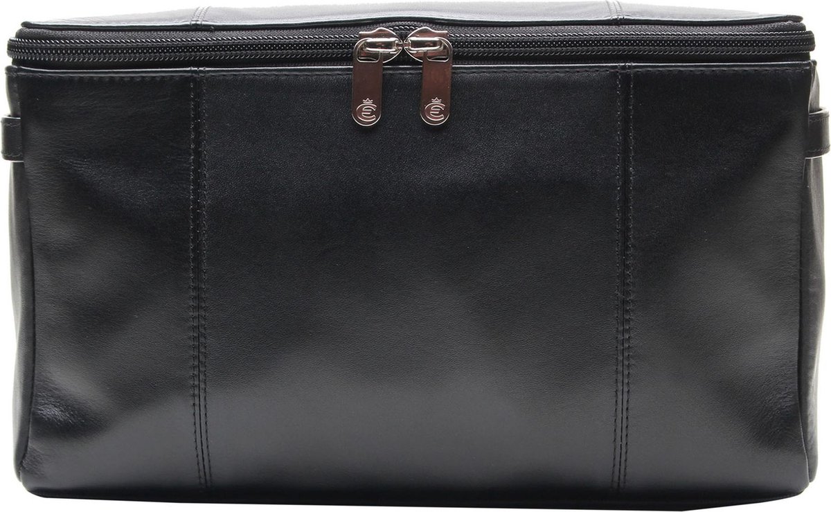 Esquire Leren Utensil zak Spa Cosmetic Bag Black Zwart