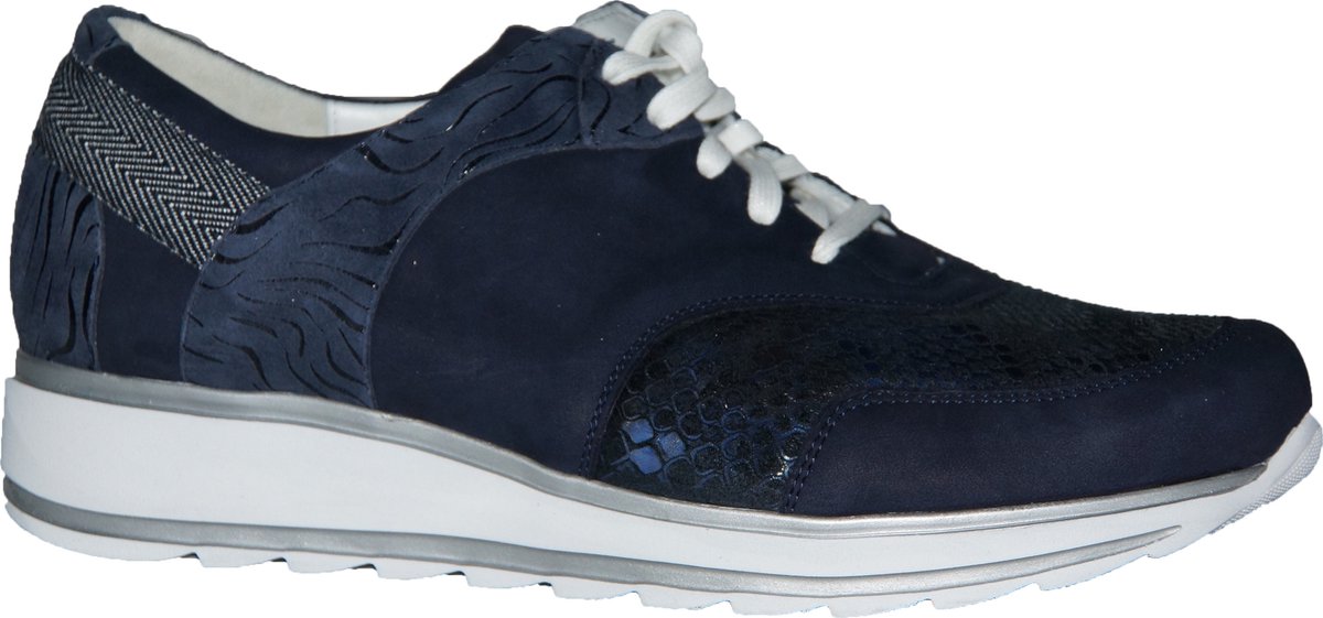 Durea Sneakers Dames - Lage sneakers / Damesschoenen - Leer - 6225 688 - Pythonprint - Blauw combi - Maat 8,5 (42,5)