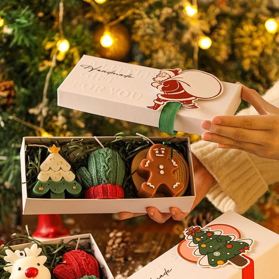 Kerst Geurkaarsen Set - Gingerbread Man, Kerstboom & Elanden Vormige Geur Ornamenten - Kerstcadeau, Nieuwjaar Cadeau, Geurkaarsen voor de Feestdagen