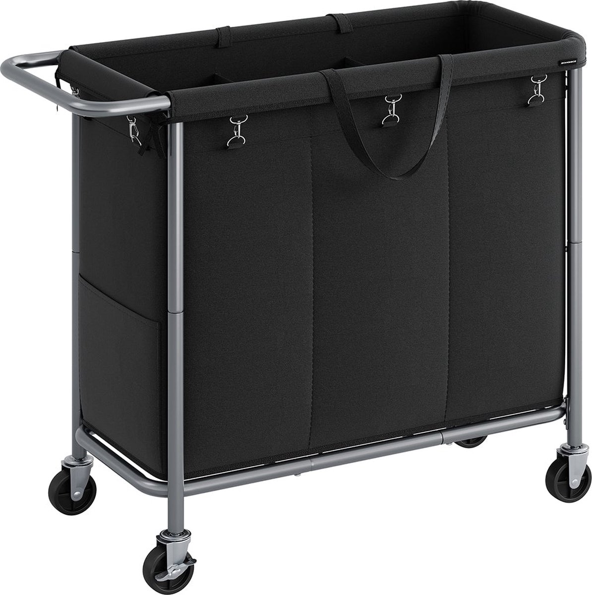 Goedkoopste Wasmand 3 Vaks 200L - Mand met Wielen - Organizerbak - Oxford Stof - 91cm x 39cm x 81cm