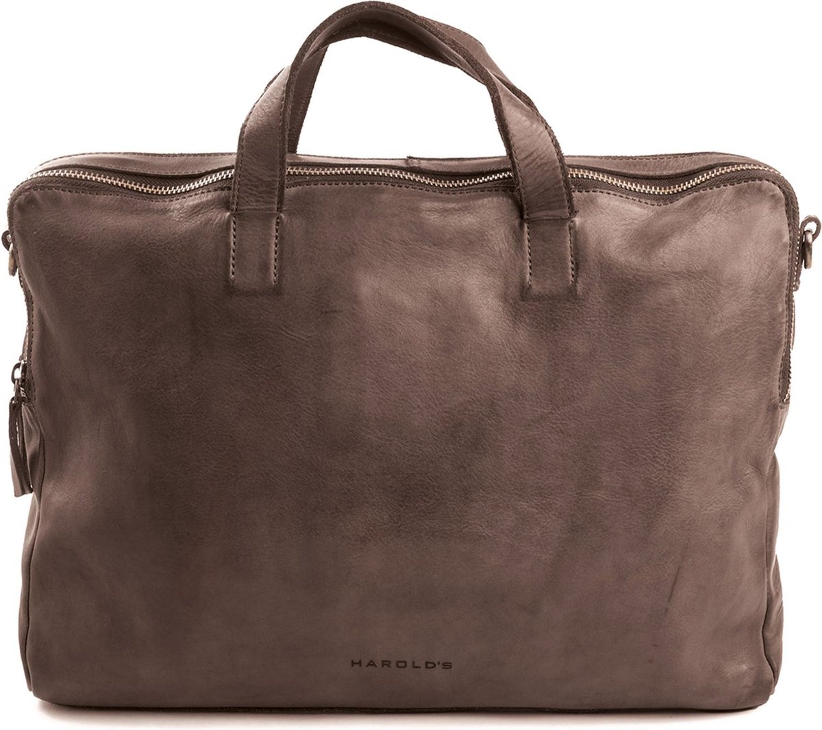 HAROLD'S Leren Laptoptas met laptopvak Submarine Notebookbag Carry Case Brown Donkerbruin