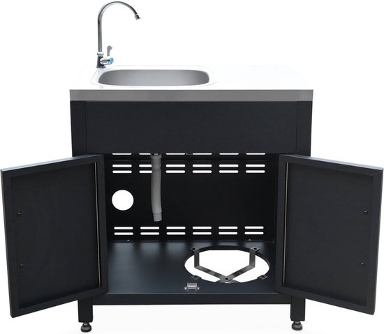 sweeek - Buitenkeuken met 4 stalen modules, unit met spoelbak, planken, lades en opbergruimte van Sweeek — afbeelding 4