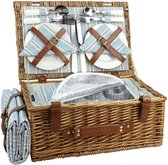 Picnic Basket MINENICE Picknickmand Voor 4 Personen - Wilgentenen Mand Met Geïsoleerd Vak, Waterdichte Deken, Bestek, Servies, Roze/Blauw, 40x28x19 Cm Picknickmand 4