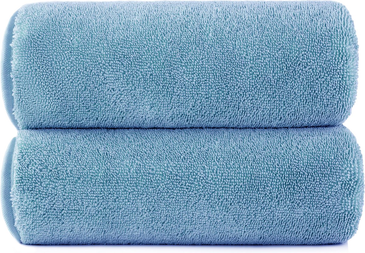 JGS ® Extra Grote Sneldrogende Superzachte Microvezel Handdoeken Set van 2 - Blauw