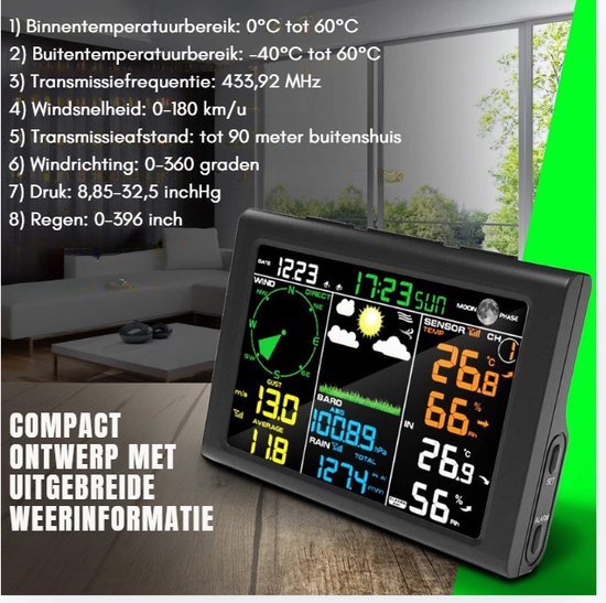 Weerstation Technoline WS 6442 175x123x25mm Zwart/zilver Met 1 Buitensensor 30m