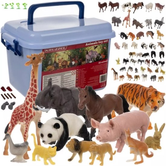 Kruzzel Dieren Speelset – 48 Figuren met Koffer – Educatief Speelgoed