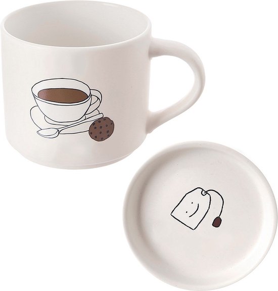 Mug avec Couvercle Porcelaine 420 ml - Mug à café - Tasse à thé - Café - Tasse
