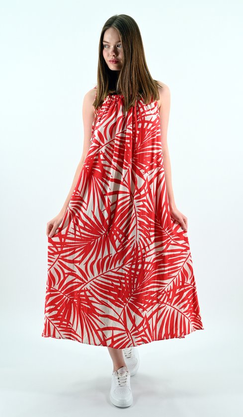 YesMooi - Robe longue à imprimé palmier rouge - L