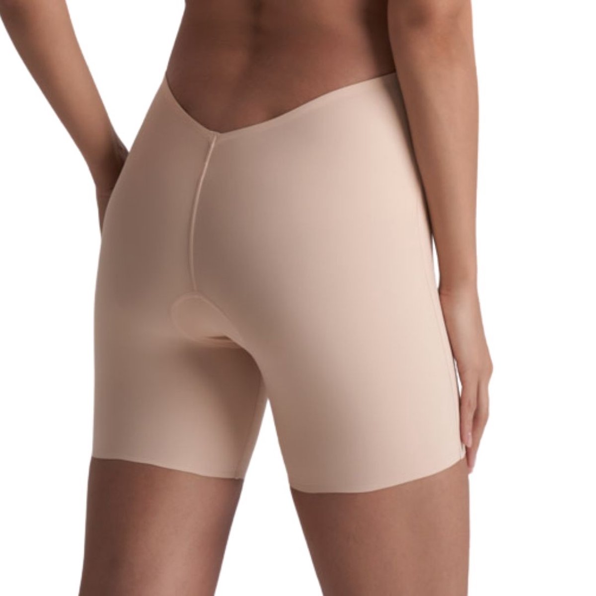 Bye Bra Mid Waist Low Back Shaping Shorts voor dames, onzichtbaar naadloos ondergoed voor outfits met open rug, siliconen voor optimale pasvorm, zachte stof (beige, maat M)