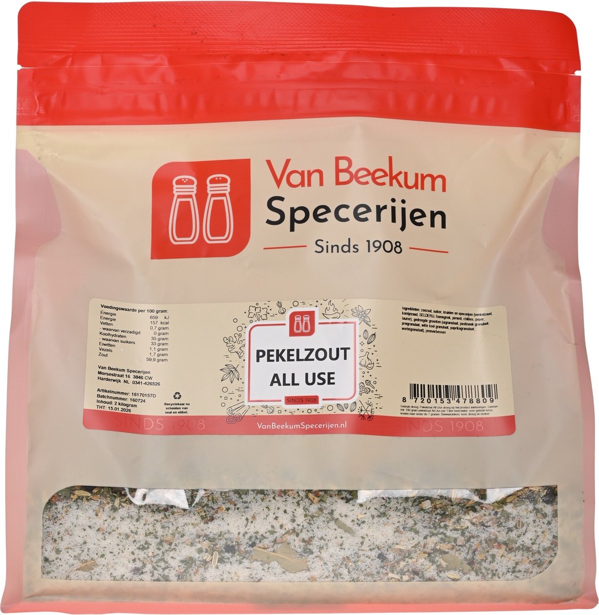 Goedkoopste Van Beekum Specerijen - Pekelzout All Use - 2 kilo (hersluitbare stazak