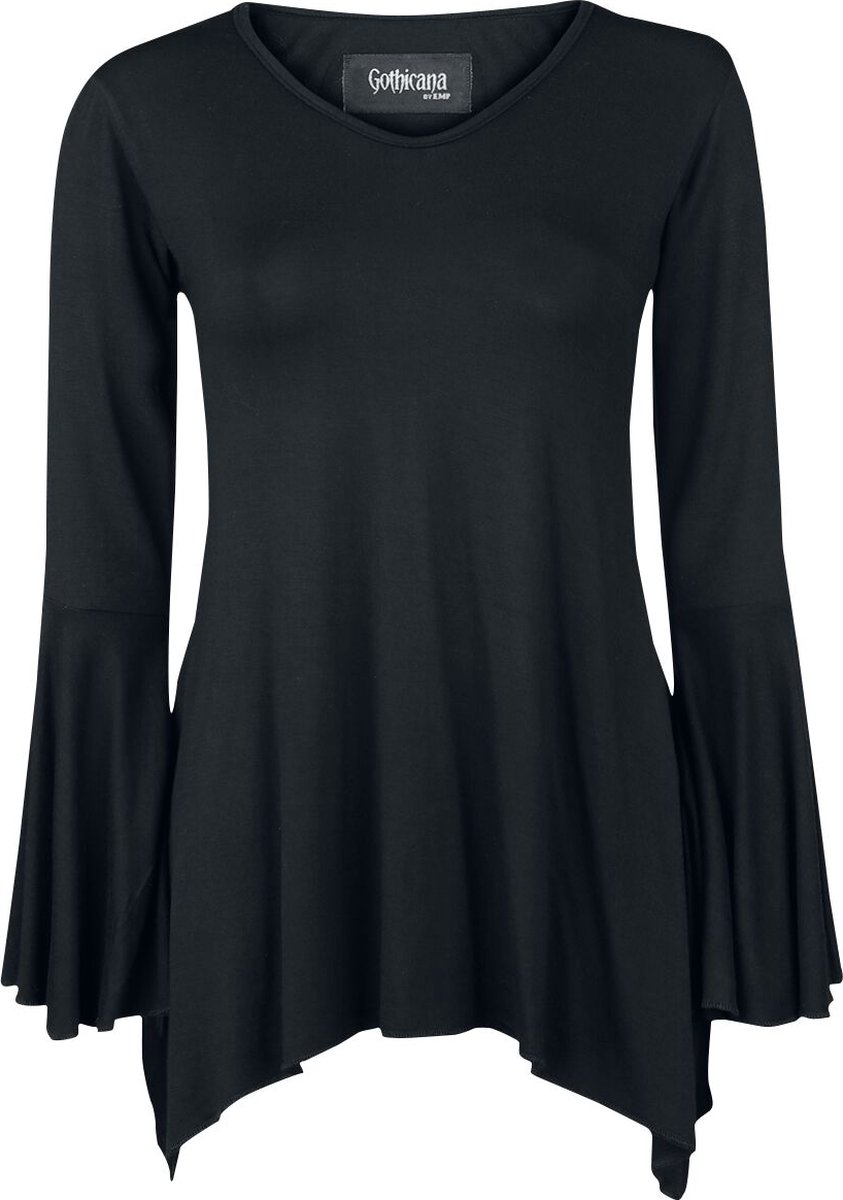 Gothicana Zwart shirt met lange mouwen en trompetmouwen - Dames - 4XL