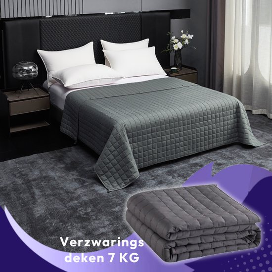 Comfeur Couverture lestée 7 kg 150 x 210 cm - Weighted Blanket - Couverture lestée - Couverture lestée - Couverture lestée - 4 saisons - Répartition de la pression du verre - Extra longue - Grijs