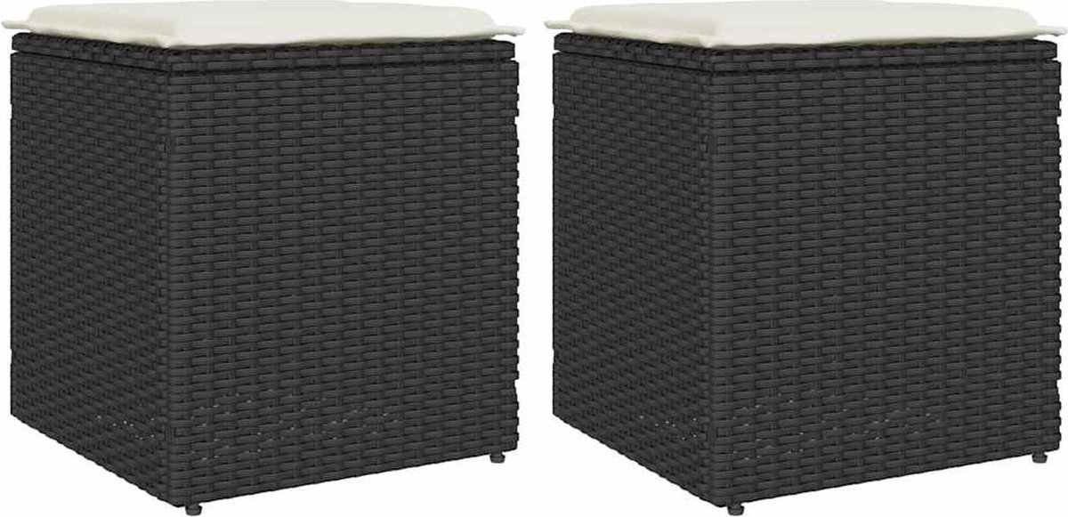 vidaXL Tuinkrukken - met - kussens - 2 - st - 40x40x43 - cm - poly - rattan - zwart
