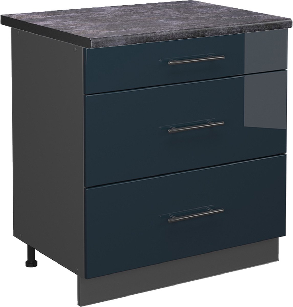 Vicco Fame-Line Onderkasten – 80 cm met 3 laden, WB Antraciet Donkerblauw hoogglans Donkerblauw hoogglans/Antraciet
