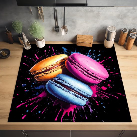KitchenYeah® Protection plaque induction 60x60 cm - Macarons - rose - coloré - Protege plaque de cuisson - Couvre plaque induction - Protecteur d'induction - Cuisine