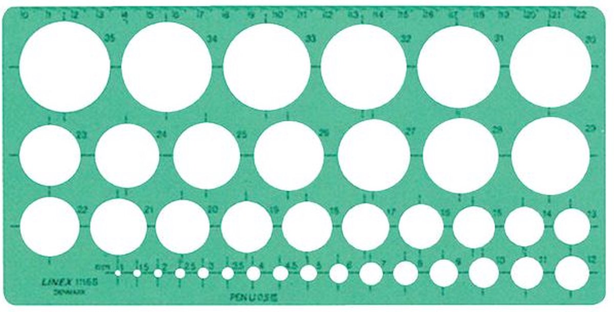 Cirkelsjabloon Linex 39 cirkels met inktvoetjes 1-35mm groen | 10 stuks