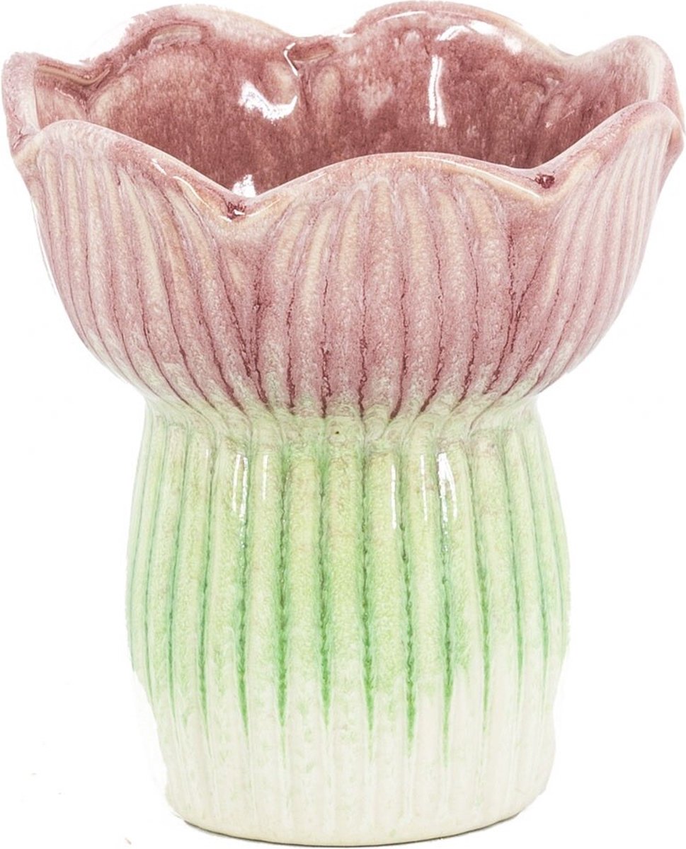 homebound by ky Aardewerk vaas tulp peach | 10,5x10,7x11,5cm | bloemenvaas keramiek bloem roze Multi