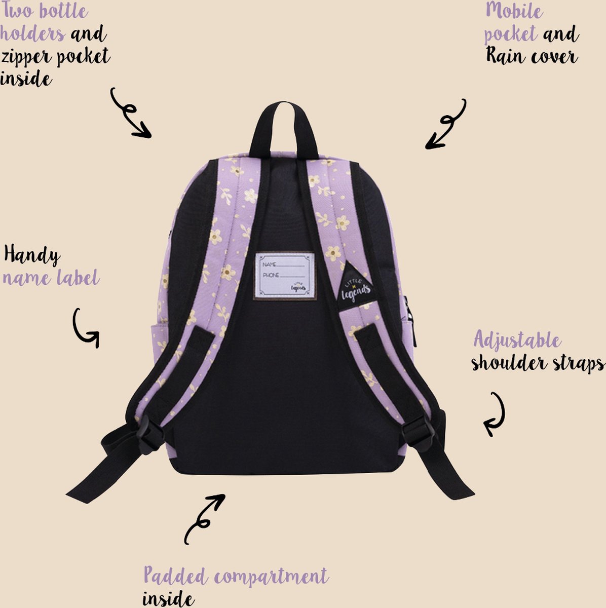 LITTLE LEGENDS BACKPACK L LILA FLOWER – foto 8