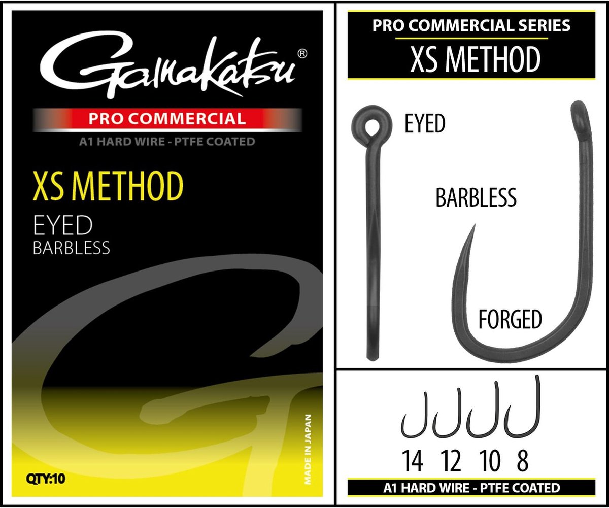 Gamakatsu Coars Pro-C XS Method A1 PTFE Eyed - Barbless (10 pcs) - Maat : 10