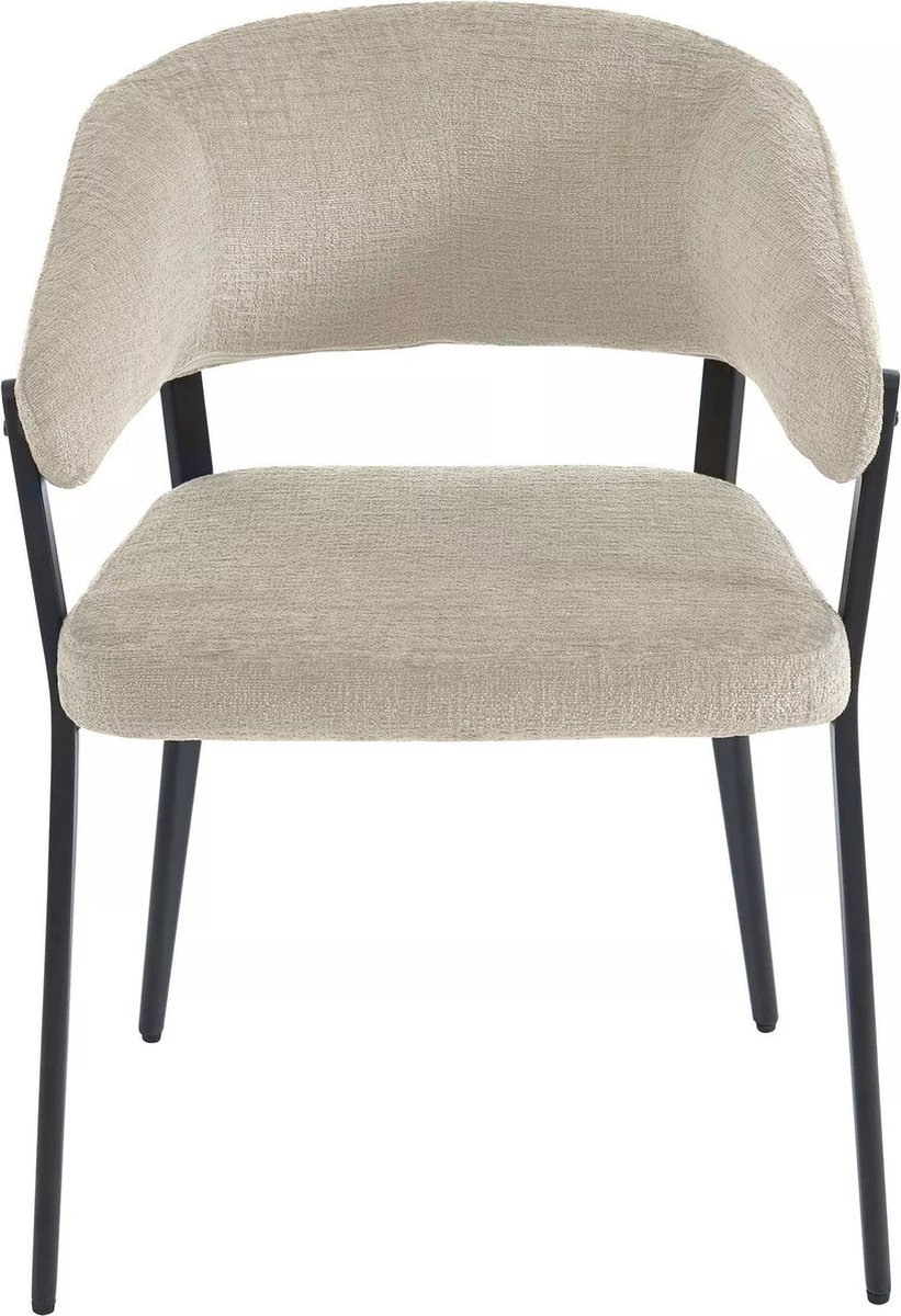 Vente-unique Set van 2 stoelen met armleuningen van stof en zwart metaal - Beige - AVRELA