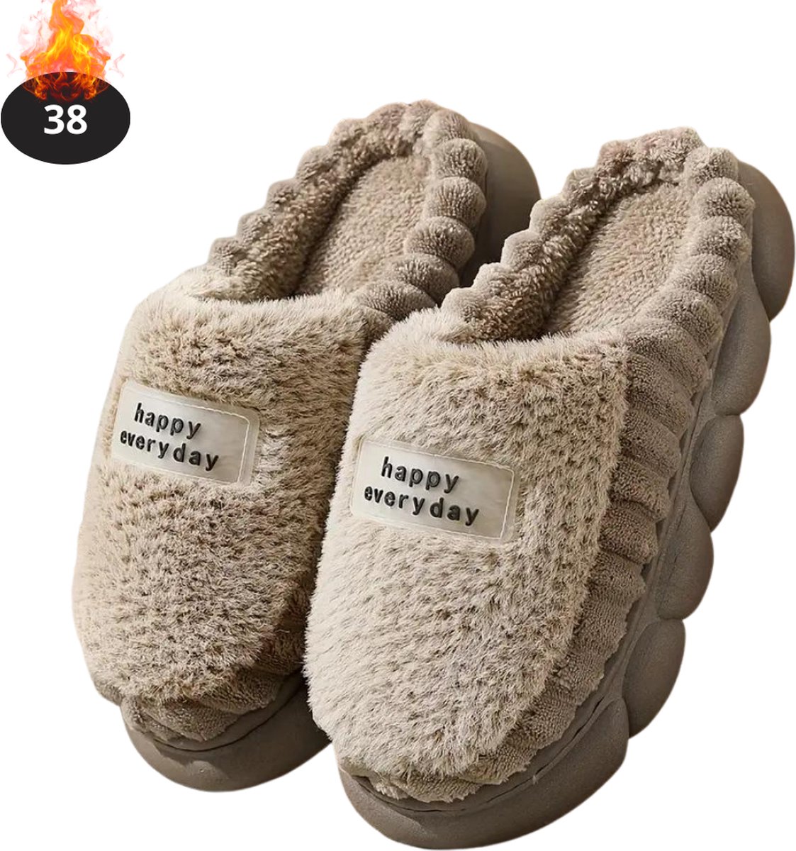 Bovista Warme Pantoffels - Sloffen - Slippers - Dames - Heren - Pluche - Maat 38 - Beige