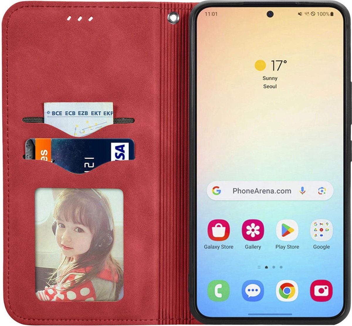 Mobigear Telefoonhoesje geschikt voor Samsung Galaxy S25 Hoesje | Mobigear Retro Slim Bookcase Portemonnee | Pasjeshouder voor 2 Pasjes | Telefoonhoesje voor Pinpas / OV Kaart / Rijbewijs - Rood