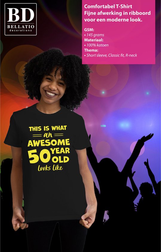 T-shirt de déguisement Bellatio Decorations femme - 50 ans - génial - noir - jaune pailleté - Sarah S