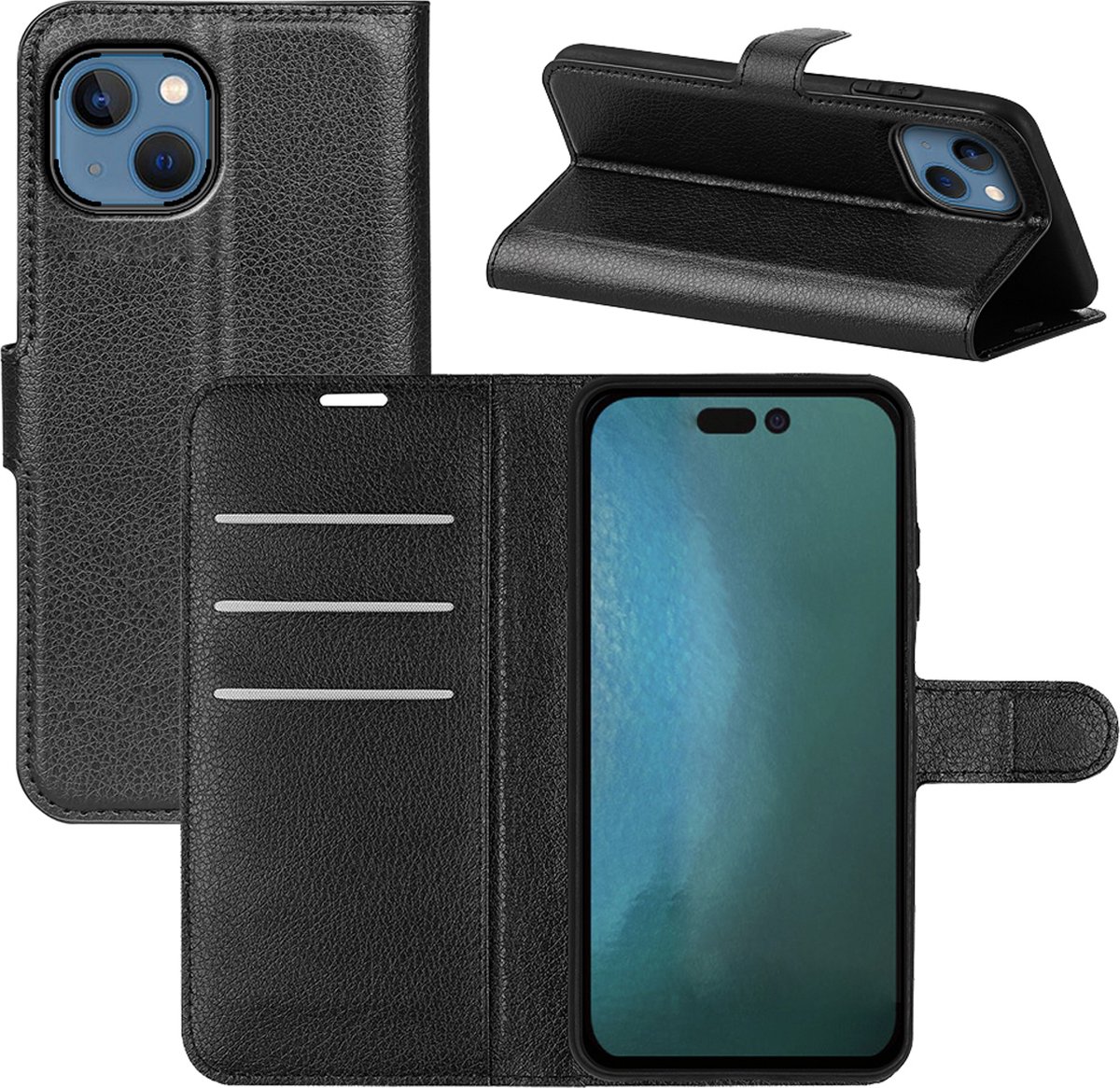 MobyDefend Hoesje - Geschikt voor iPhone 14 - Kunstleren Wallet Book Case (Sluiting Voorkant) - Zwart