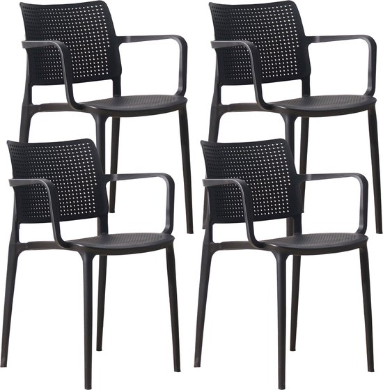 Oviala - Set de 4 chaises de terrasse en plastique noir