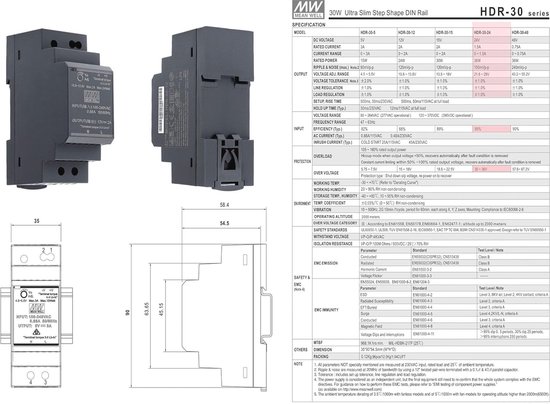DEWIN Schakelende voeding, 24V Dinrail Transformator Din Rail Voeding Transformator voor DIN-rail voor industriële automatiseringsapparatuur HDR- 15W-24V 0.63A