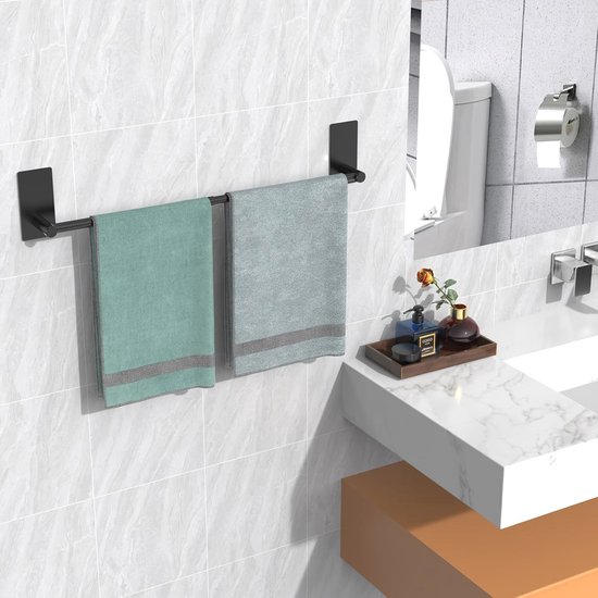 Handdoekhouder zonder boren - Verstelbare handdoekstang 40-75 cm - Roestvrij staal voor badkamer en keuken — afbeelding 4