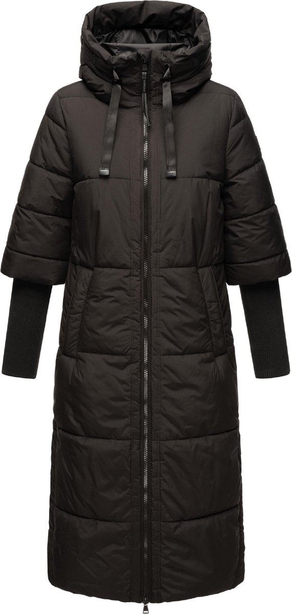 Warm & Waterafstotend Marikoo CIAO MIAU - Lange Gewatteerde Winterjas Dames - Volwassen - Capuchon - zwart - L