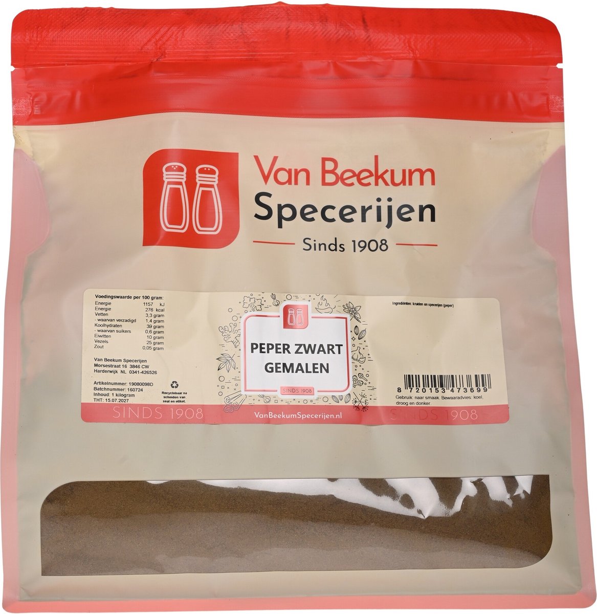 Goedkoopste Van Beekum Specerijen - Peper Zwart Gemalen - 1 kilo (hersluitbare stazak