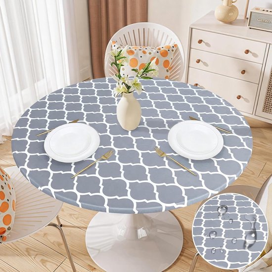 150 / 180 cm PVC tafelkleed, waterdicht oliebestendig rond tafelkleed, bloemenprint, kanten rand, anti-koffie thee vlekken voor keuken, eetkamer, feesten, picknick