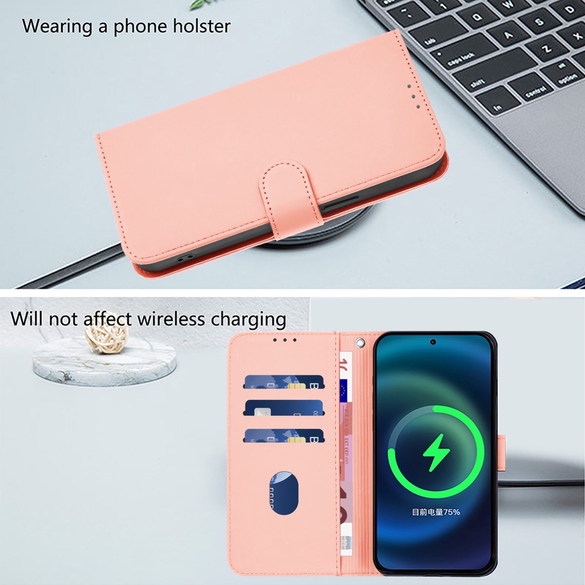 Mobigear Telefoonhoesje geschikt voor Apple iPhone 16 Plus Hoesje | Mobigear Urban Wallet Bookcase Portemonnee | Pasjeshouder voor 3 Pasjes | Telefoonhoesje voor Pinpas / OV Kaart / Rijbewijs - Roze