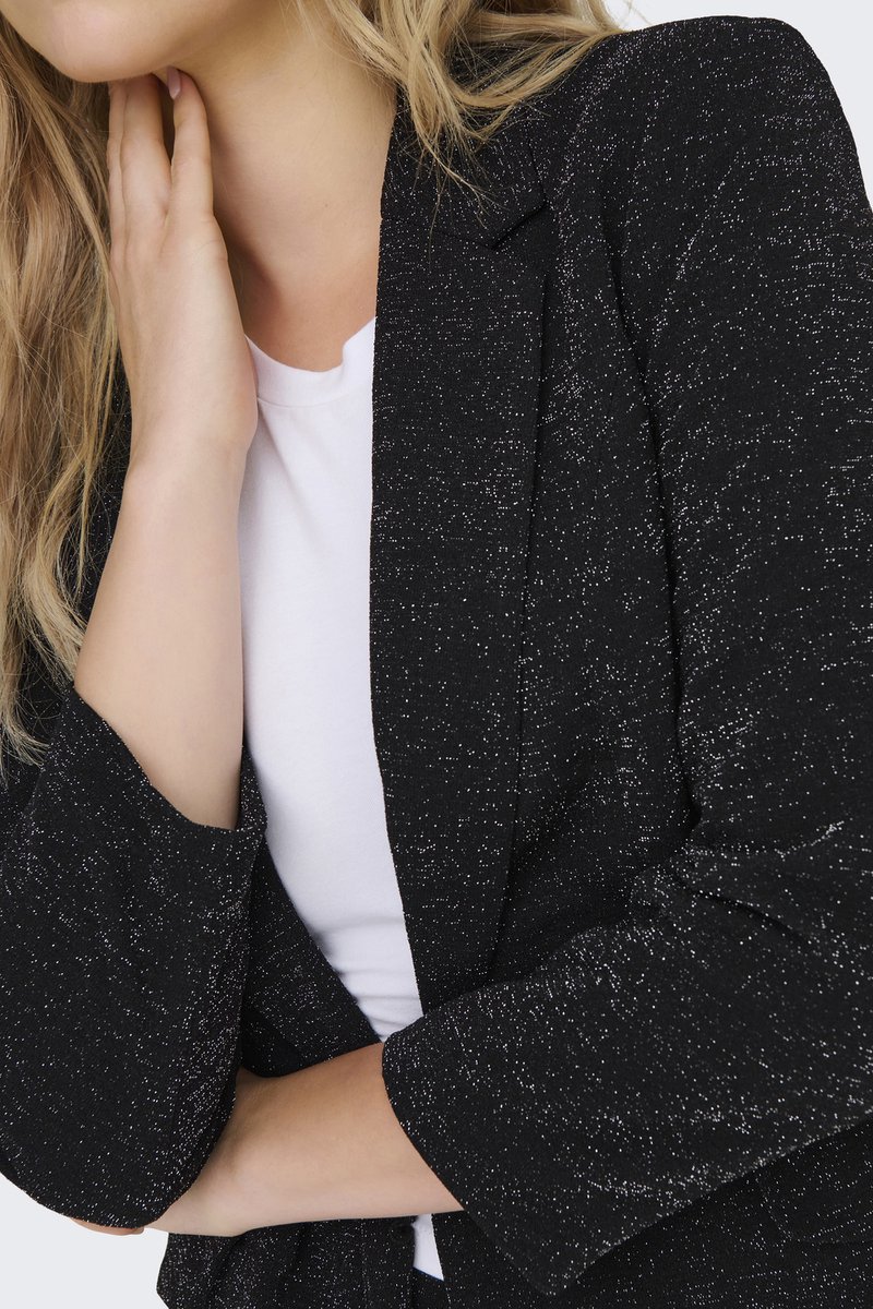 ONLY Onlalya L/S Blazer Glit TLR – Blazer Elegante Da Donna Nero Con Dettaglio Silver Lurex, Taglia 42