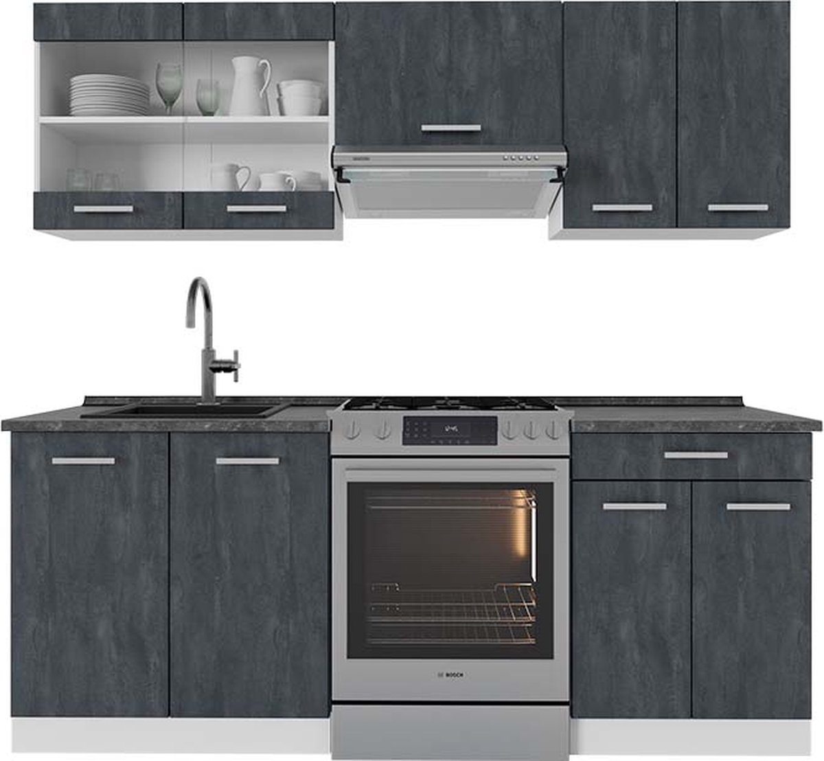 VICCO CUISINE RAUL Cuisine intégrée Bloc de cuisine 240 cm anthracite