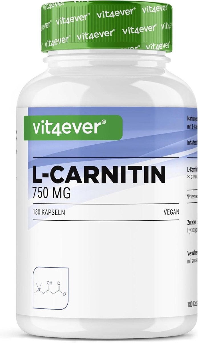 Goedkoopste L-Carnitine - 180 veganistische capsules - Hoog gedoseerd met 3000 mg per dagelijkse portie - Premium 100 L-Carnitine Tartraat zonder toevoegingen - Veganistisch Vit4ever